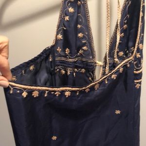 Miguelina Navy Maxi Dress with Gold Embroidery